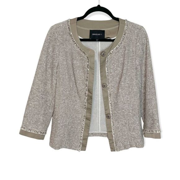 Lafayette 148 Taupe Tweed & Satin Snap Blazer Jacket  Size 6 U1 - Picture 5 of 9
